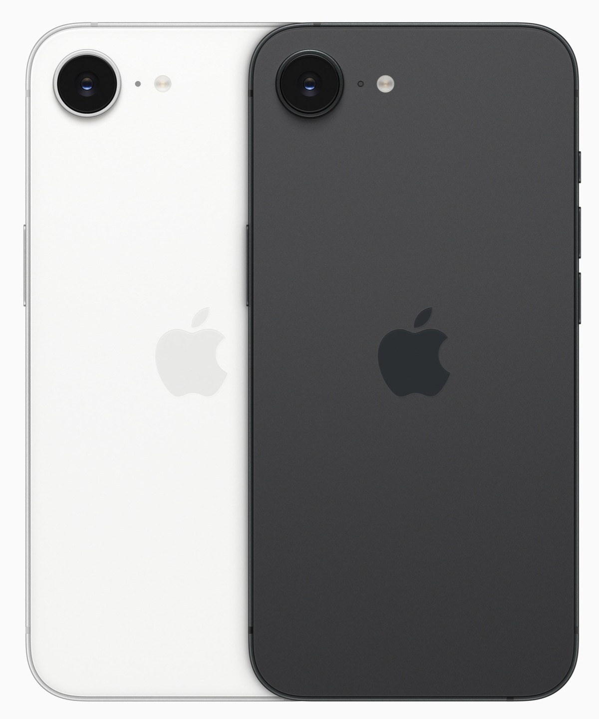 iPhone 16e, Rückseite, erhältlich in Weiss und Schwarz