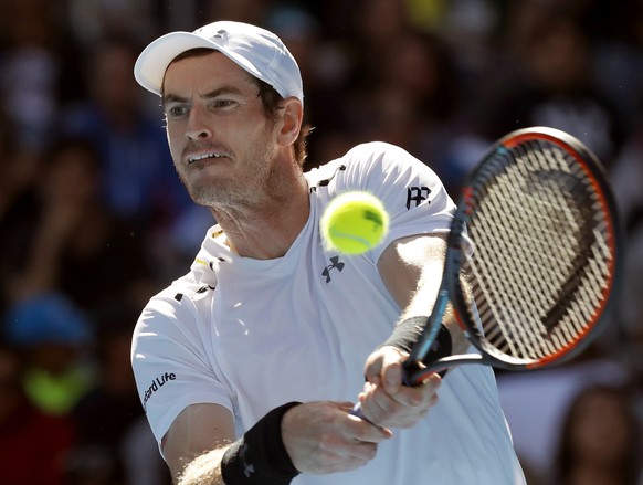 Britain&#039;s Andy Murray makes a backhand return to United States&#039; Sam Querrey during their third round match at the Australian Open tennis championships in Melbourne, Australia, Friday, Jan. 2 ...