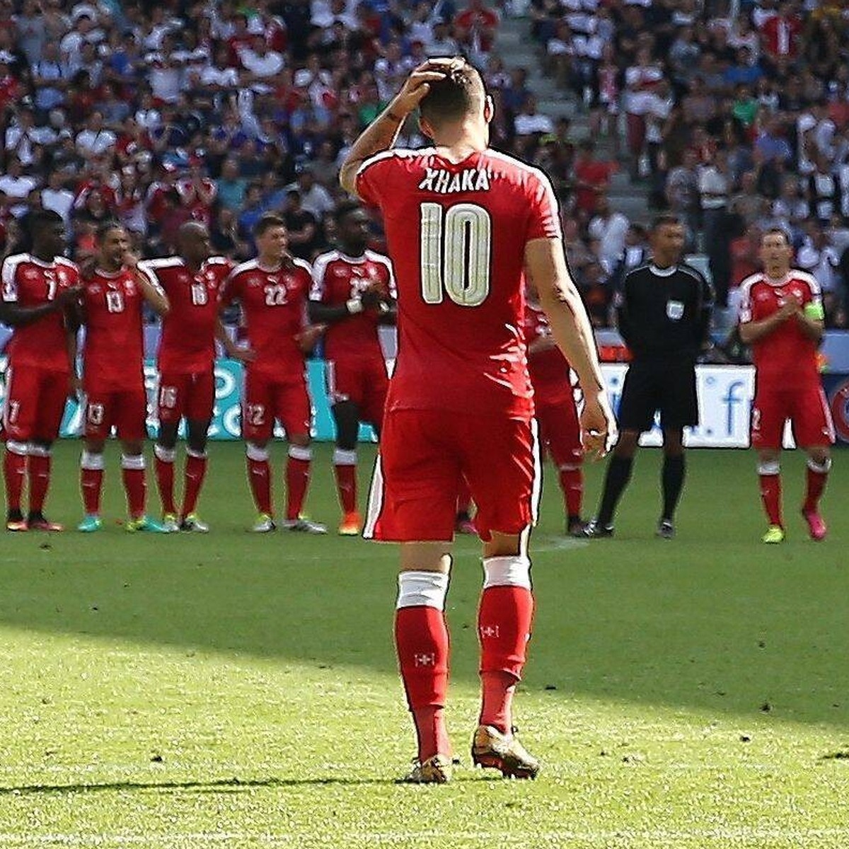Mandatory Credit: Photo by Michael Zemanek/BPI/Shutterstock 5736811bi Granit Xhaka of Switzerland looks dejected after not scoring his penalty shoot during the UEFA EURO, EM, Europameisterschaft,Fussb ...