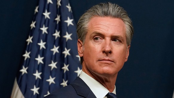 FILE - California Gov. Gavin Newsom at a press conference to discuss the measures to redraw the state&#039;s Congressional districts and put new maps before voters in a special election, in Sacramento ...