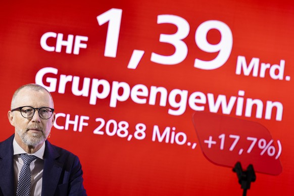 Heinz Huber, Vorsitzender der Geschaeftsleitung Raiffeisen Schweiz, informiert ueber das finanzielle Ergebnis 2023 der Schweizer Bankengruppe Raiffeisen, am Donnerstag, 7. Maerz 2024 im The Circle in  ...