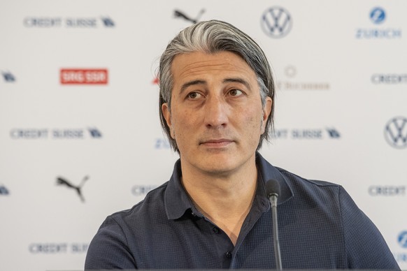 Der Schweizer Fussball Nationaltrainer, Murat Yakin anlaesslich der Kaderbekanntgabe des Maenner Nationalteams fuer die EM-Qualifikationsspiele gegen Andorra und Rumaenien am Mittwoch, 31.Mai 2023 in  ...