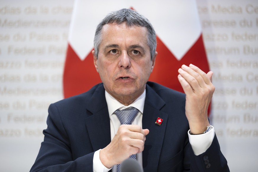 Bundesrat Ignazio Cassis spricht waehrend einer Medienkonferenz des Bundesrates, am Freitag, 29. September 2023, in Bern. Der Bundesrat hat heute Mittel in der Hoehe von 100 Millionen Franken genehmig ...