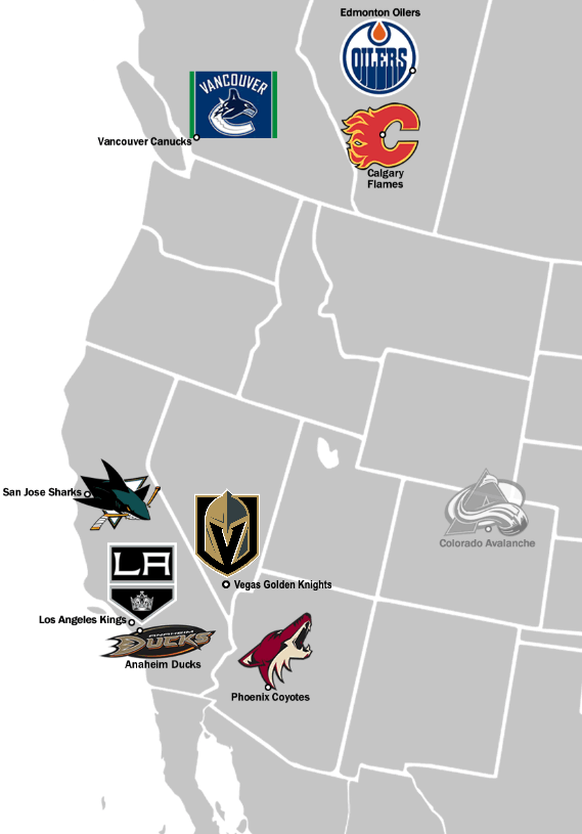 Die Teams der Pacific Division in Farbe.