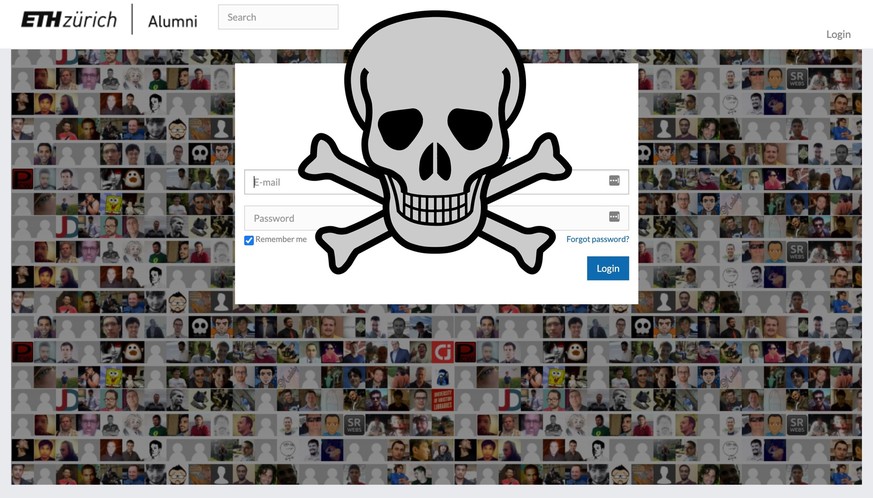 Login-Seite der ETH Alumni Vereinigung. Wegen einer schweren Sicherheitslücke könnten User-Daten und gehashte Passwörter abgeflossen sein.