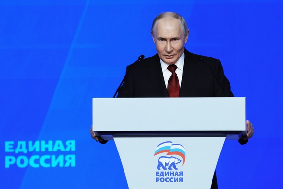 Russian President Vladimir Putin addresses the United Russia party congress in Moscow, Sunday, June 28, 2026. (Ekaterina Shtukina, Sputnik, Kremlin Pool Photo via AP)
Russia Congress