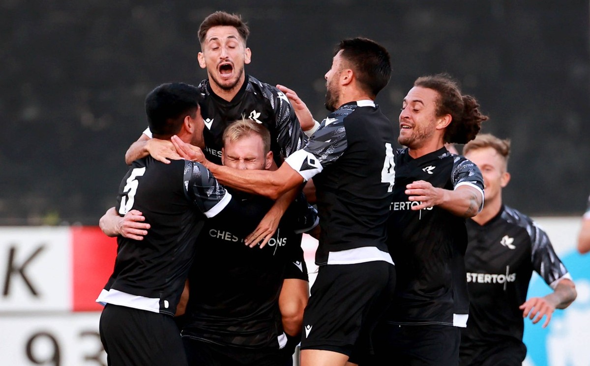 Dundalk v FC Magpies - UEFA Europa Conference League - First Qualifying Round - Second Leg - Oriel Park FC Magpies Jose Manuel Martinez Oliver bottom celebrates with his team-mates after scoring their ...