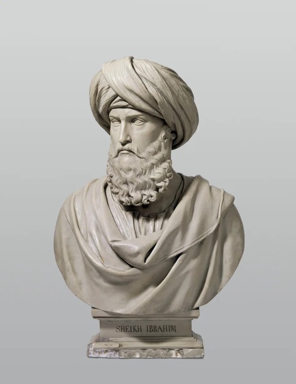 Porträtbüste Scheich Ibrahim, respektive Johann Ludwig Burckhardt, von Ferdinand Schlöth 1857.
https://commons.wikimedia.org/wiki/File:Portraitbueste_Johann_Ludwig_Burckhardt_HMB_1947-108.jpg?uselang= ...