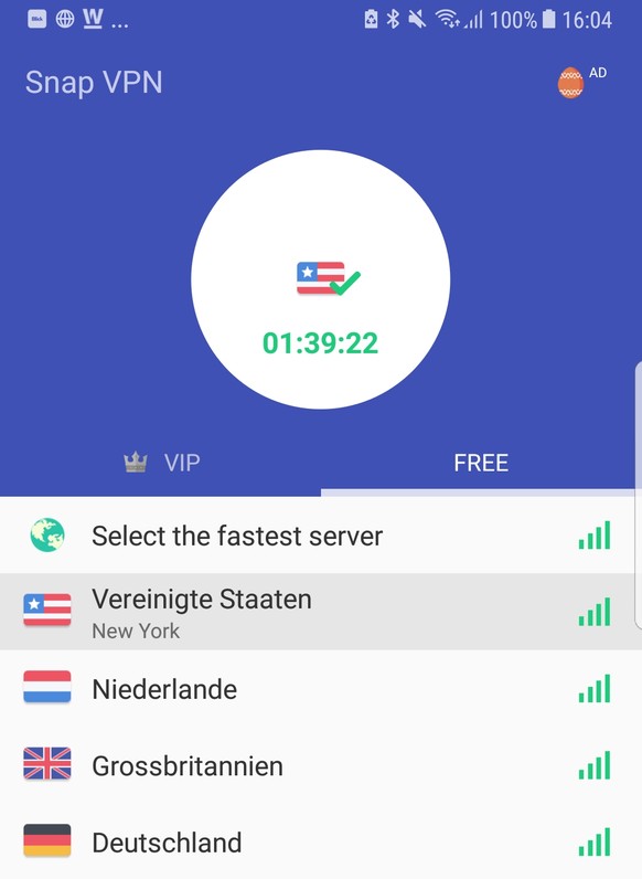 In der VPN-App wählt man als Standort die Vereinigten Staaten aus.&nbsp;