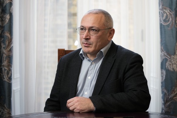 Exiled Russian businessman and opposition figure Mikhail Khodorkovsky poses during an interview in London, Tuesday, Jan. 16, 2024. Khodorkovsky, who now lives in London, is one of several Russian oppo ...