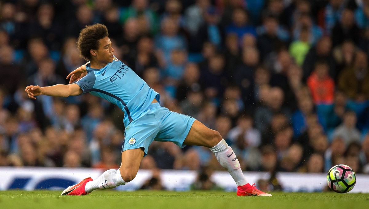 epa05968473 Manchester City's Leroy Sane in action during the English Premier League soccer match between Manchester City and West Bromwich Albion held at the Etihad Stadium, Manchester, Britain, ...