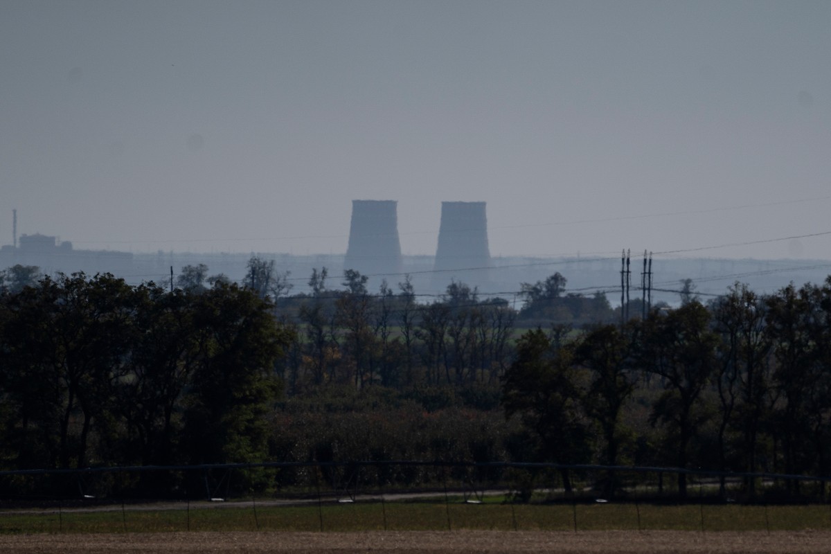 FILE - Zaporizhzhia nuclear power plant is seen from around twenty kilometers away in an area in the Dnipropetrovsk region, Ukraine, Monday, Oct. 17, 2022. (AP Photo/Leo Correa, File)
Russia-Ukraine-W ...