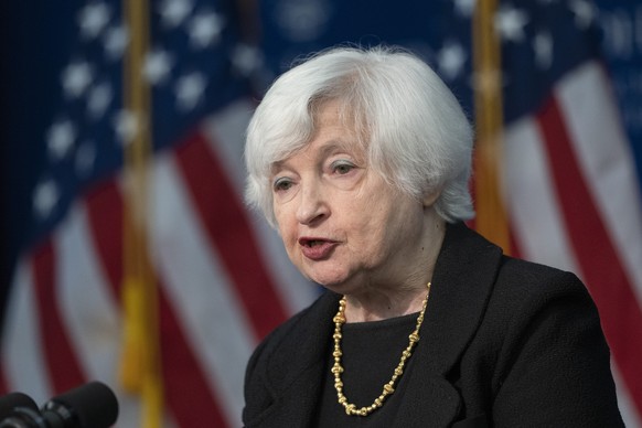 FILE - Treasury Secretary Janet Yellen speaks on the US-China economic relationship at Johns Hopkins University School of Advanced International Studies, Thursday, April 20, 2023, in Washington.  (AP...
