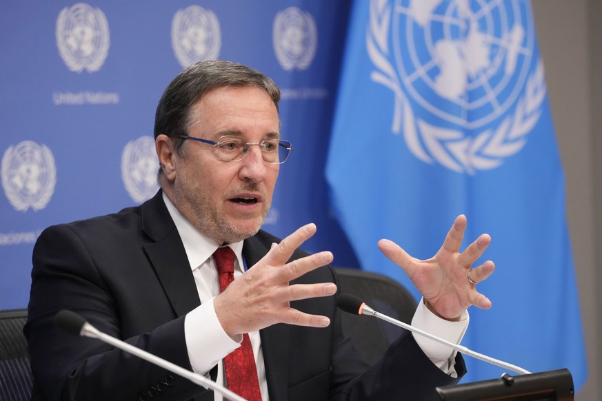 FILE - United Nations Development Programme Administrator Achim Steiner speaks to reporters during a news conference, Thursday, March 9, 2023 at U.N. headquarters. A Dutch salvage company has reached  ...