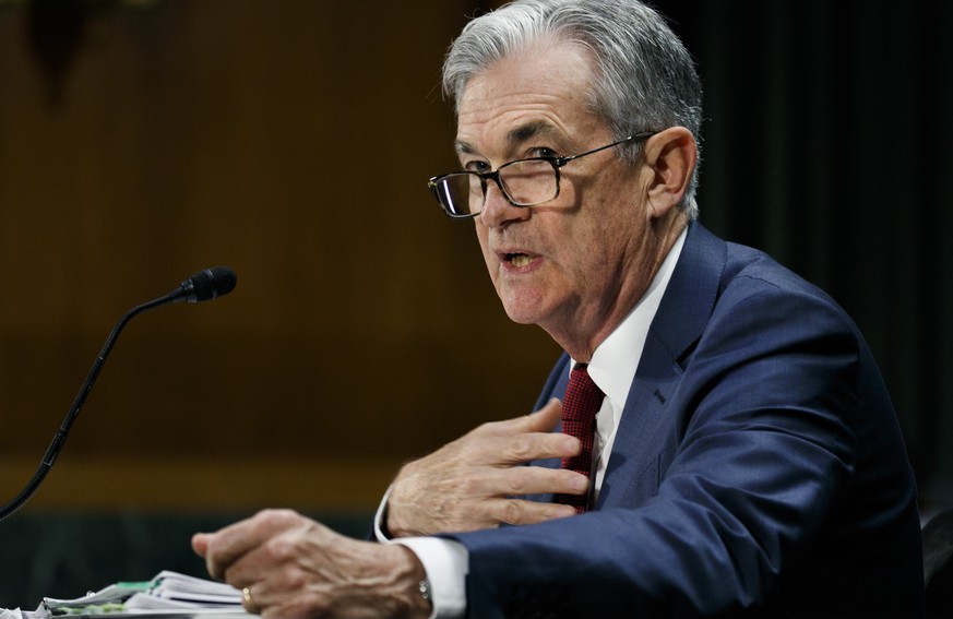 FILE - In this July 11, 2019, file photo Federal Reserve Chair Jerome Powell presents the monetary policy report to the Senate Banking Committee on Capitol Hill in Washington. The Federal Reserve is c ...