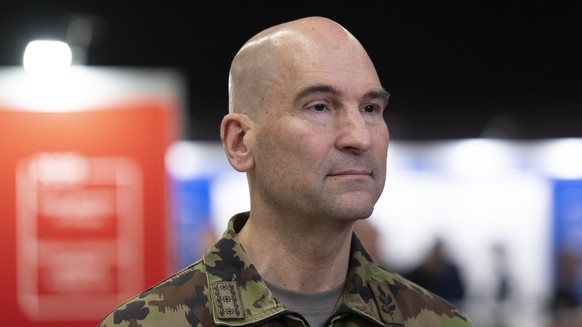 Thomas Suessli, Chef der Armee, spricht an der Praesentation der Armeebotschaft 2025, am Donnerstag, 27. Maerz 2025, in Thun. (KEYSTONE/Peter Schneider)