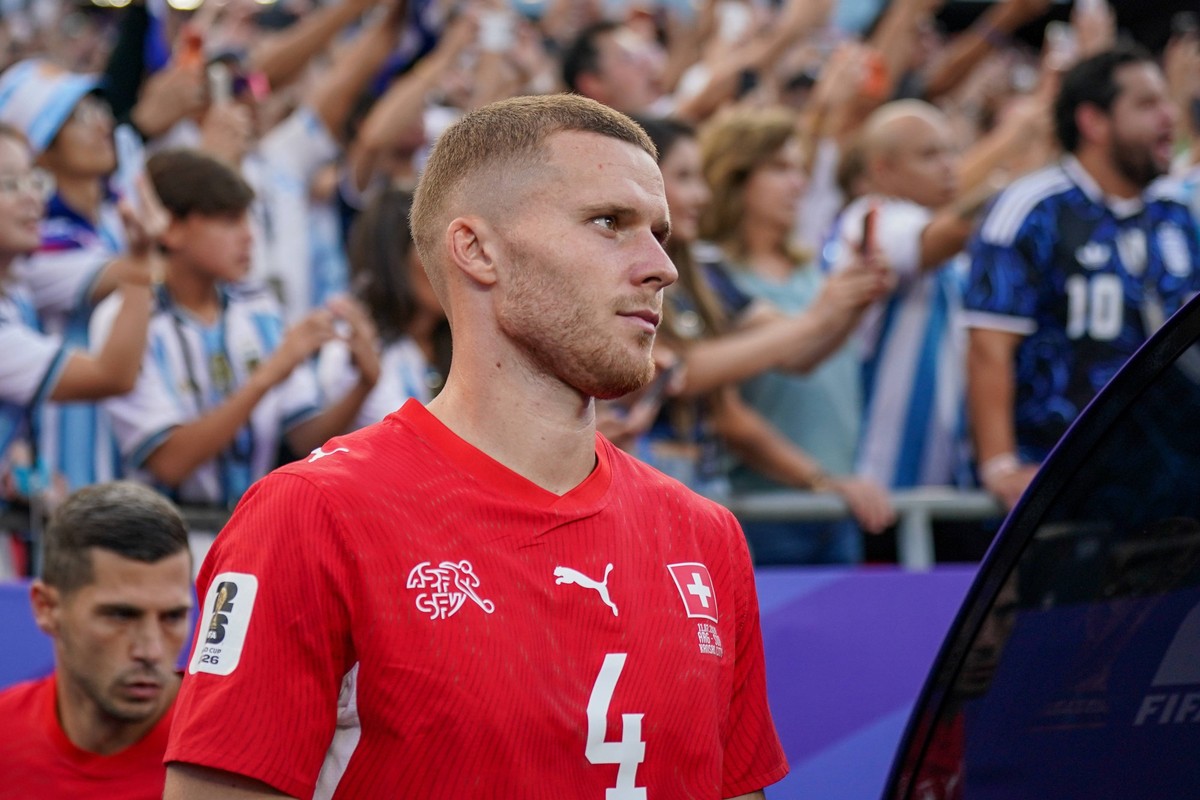 USA: Fussball FIFA World Cup, WM, Weltmeisterschaft, Fussball 2026, Viertelfinale - Argentinien vs Schweiz - Kansas City Stadium GEHA Field at Arrowhead Stadium, Kansas City, Missouri: Nico Elvedi Sch ...