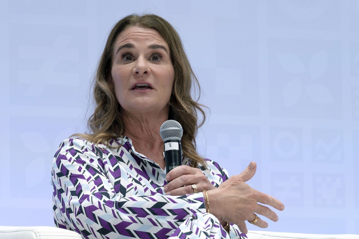 FILE - Melinda French Gates speaks at the Seminar: Digital Public Infrastructure: Stacking up the Benefits, during the World Bank/IMF Spring Meetings at the International Monetary Fund (IMF) headquart ...