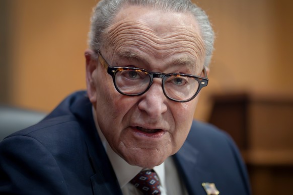 FILE - Senate Minority Leader Chuck Schumer, D-N.Y., speaks at a forum on climate change and the consequences for home insurance, grocery prices, and health care costs, at the Capitol in Washington, M ...