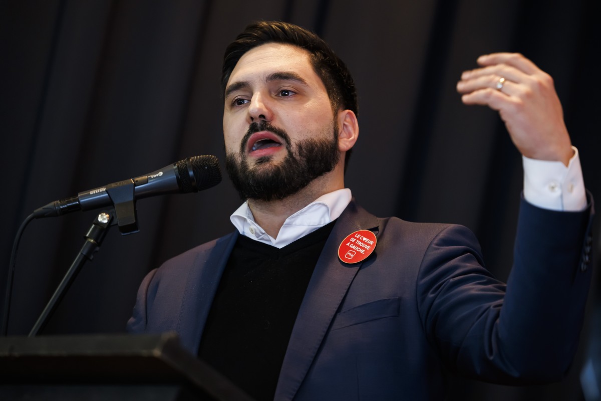 Cedric Wermuth, co-president du Parti Socialiste (PS) suisse, s'exprime lors du Congres Extraordinaire du Parti Socialiste (PS) vaudois ce samedi 28 janvier 2023 a Assens. (KEYSTONE/Valentin Flau ...