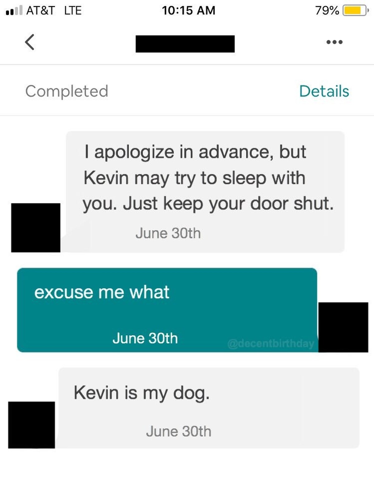 Air Bnb: Nachricht mit Hund Kevin