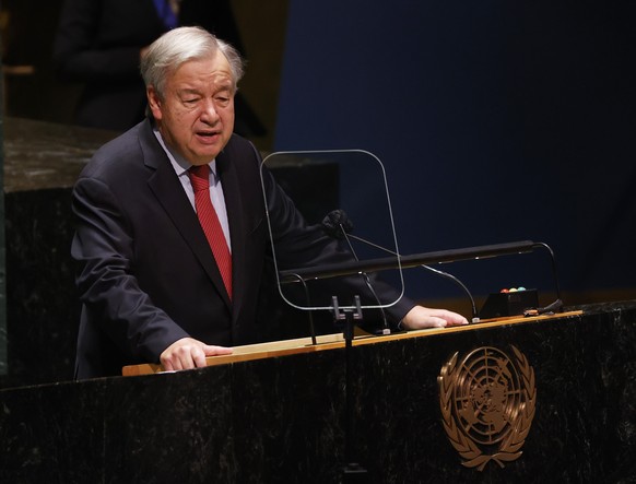 United Nations Secretary-General Antonio Guterres speaks at a High-level meeting on the twentieth anniversary of the adoption of the Durban Declaration during the 76th Session of the U.N. General Asse ...