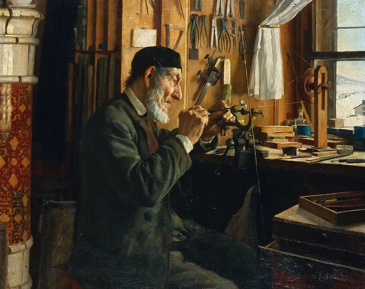 Plus on contemple ce tableau, et plus on sent qu’il s’agit d’une tranche de vie idéalisée. La douce chaleur diffusée par le poêle contribue aussi à cette impression.
https://commons.wikimedia.org/wiki ...