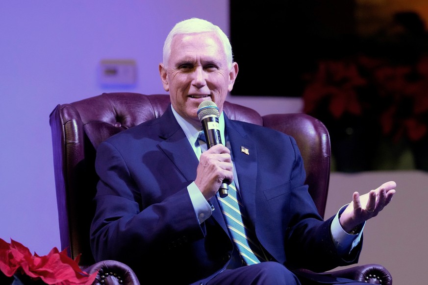 Former Vice President Mike Pence speaks to an audience about his new book, Tuesday, Dec. 6, 2022, at Garden Sanctuary Church of God in Rock Hill, S.C. (AP Photo/Meg Kinnard)
Mike Pence