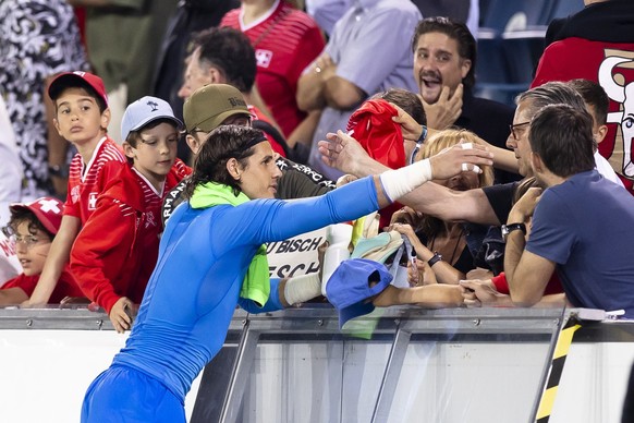 Switzerland&#039;s goalkeeper Yann Sommer reacts after the UEFA Euro 2024 qualifying group I soccer match between Switzerland and Romania at the Swissporarena stadium in Lucerne, Switzerland on Monday ...