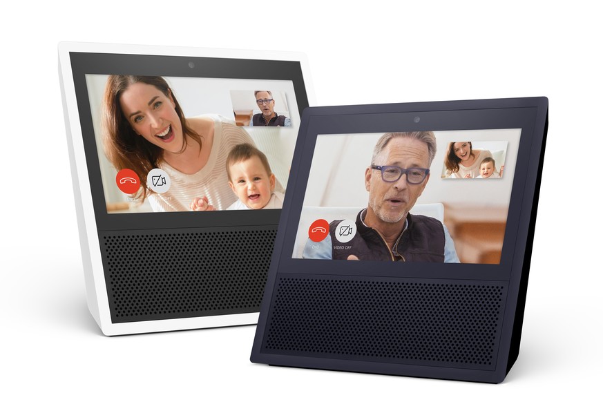 FILE - This file photo provided by Amazon shows models of the Amazon Echo Show. With Echo Show, Amazon has given its voice-enabled Echo speaker a touch screen and video-calling capabilities as it comp ...