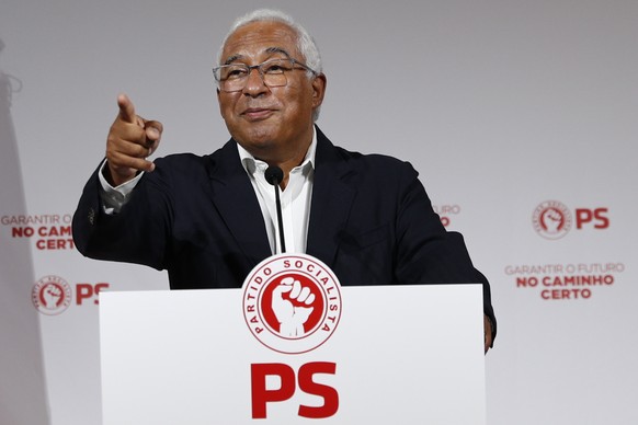 epa09490699 Secretary-General of the Socialist Party (PS) Antonio Costa, addresses the media during the electoral night for the 2021 local elections, in Lisbon, Portugal, 27 September 2021. More than  ...