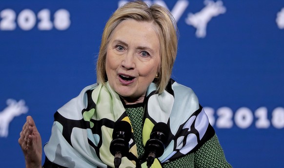 FILE - In this May 23, 2018, file photo, Hillary Clinton speaks during the New York state Democratic convention in Hempstead, N.Y. “Madam Secretary” won’t lack secretaries of state this fall. CBS on T ...