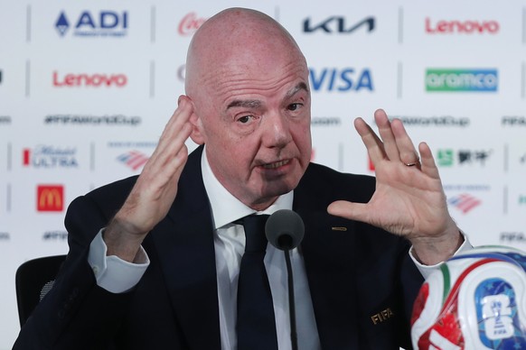 epa13029343 FIFA President Gianni Infantino attends a press conference on the eve of the FIFA World Cup 2026 opening match, in Mexico City, Mexico, 10 June 2026. EPA/ISAAC ESQUIVEL