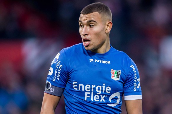 epa05760283 Jordan Larsson of NEC, son of former Swedish international and Feyenoord player Henrik Larsson, during the Dutch Eredivisie match between Feyenoord vs NEC in Rotterdam, The Netherlands, 29 ...