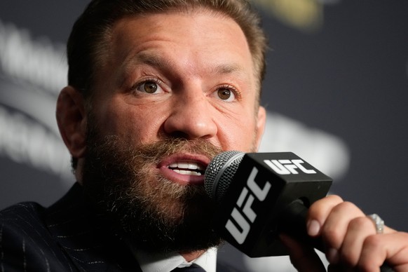 Conor McGregor speaks during a news conference for the UFC 329 mixed martial arts event Wednesday, July 8, 2026, in Las Vegas. (AP Photo/John Locher)
UFC 329 Mixed Martial Arts