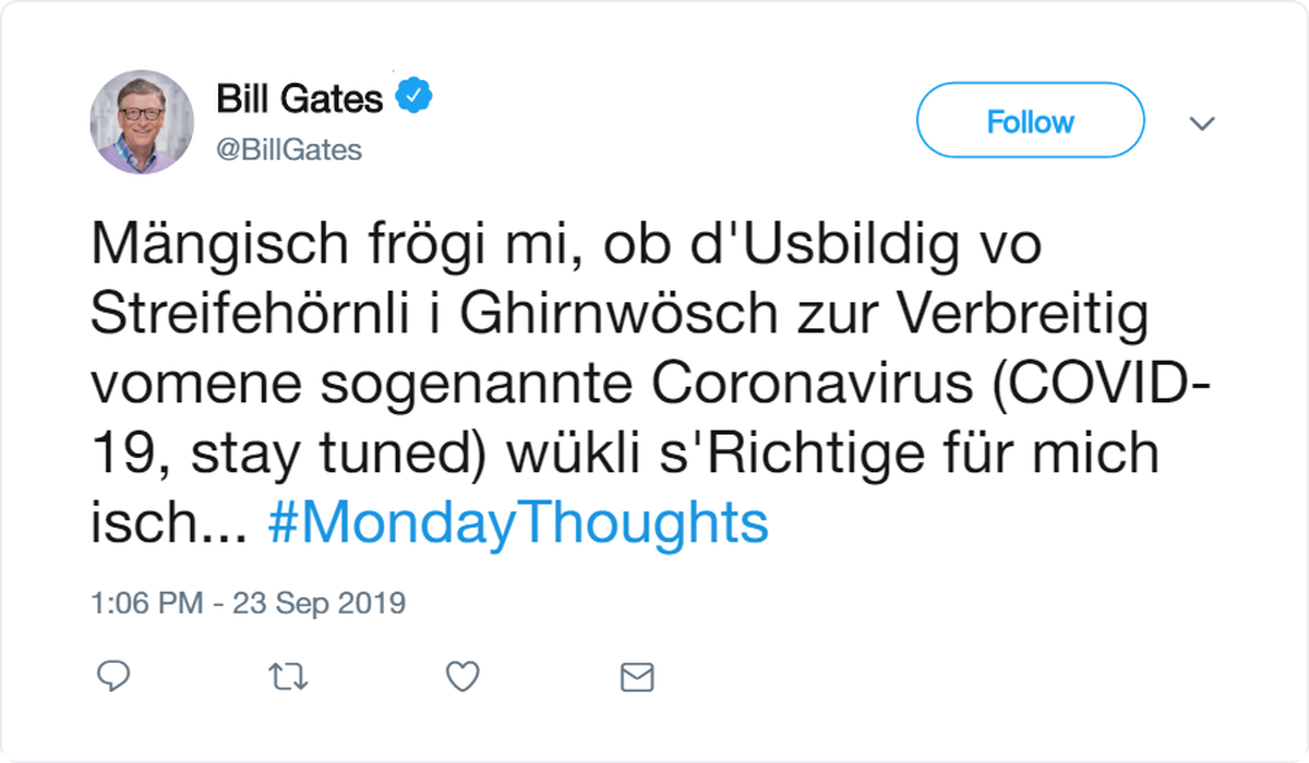 Ein Tweet von Bill Gates, der kurz nach Veröffentlichung mysteriöserweise wieder gelöscht wurde.