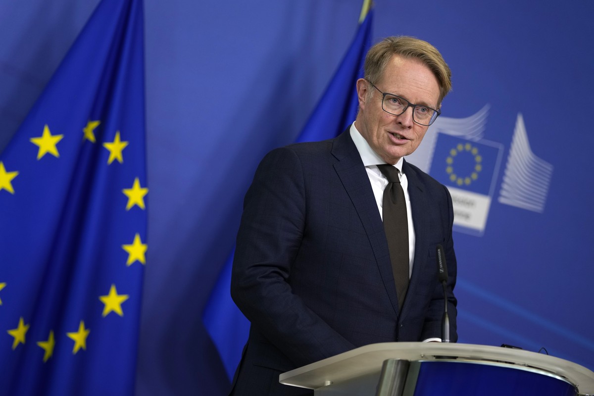 New Executive Director of the European Border and Coast Guard, FRONTEX, Hans Leijtens addresses a media conference after a meeting with European Commissioner for Home Affairs Ylva Johansson at EU head ...