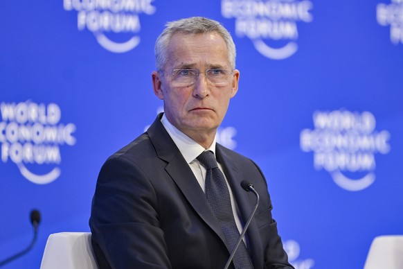 epa10413786 Jens Stoltenberg, Secretary-General of NATO, addresses a panel session during the 53rd annual meeting of the World Economic Forum (WEF) in Davos, Switzerland, 18 January 2023. The meeting  ...