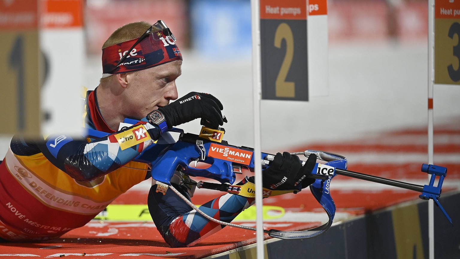 Norwegian Johannes Thingnes Bo in action during the Men s individual race - 20 km at the World Biathlon Championship in Nove Mesto na Morave, Czech Republic, February 14, 2024. CTKxPhoto/LubosxPavlice ...