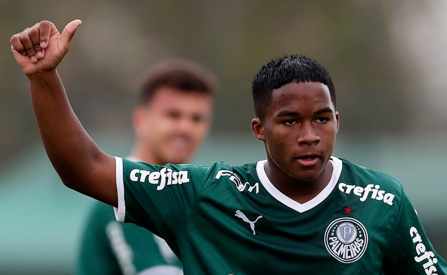 epa10367393 (FILE) - Brazilian forward Endrick, 15, reacts during a match for the SE Palmeiras U20 team in Guarulhos, Brazil, 08 May 2022 (issued on 15 December 2022). Spanish LaLiga soccer club Real  ...