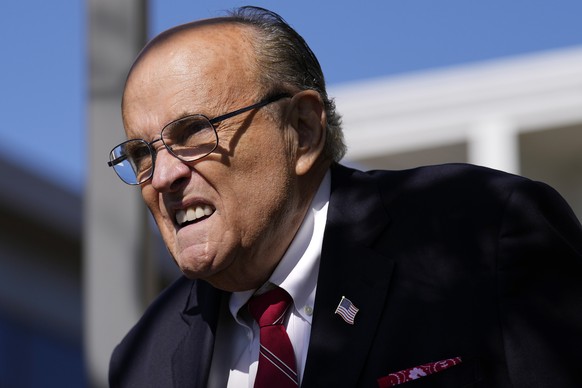 Former New York Mayor Rudy Giuliani arrives to address reporters outside the Merrimack County Superior Court, Wednesday, Oct. 8.  On August 4, 2023, NH Giuliani plans to indict President Joe Biden in Concord.