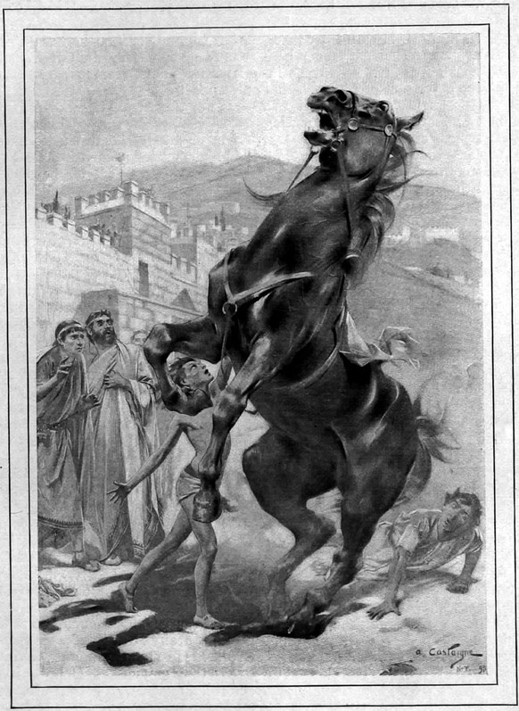 Die Zähmung des Bukephalos, gemalt von André Castaigne, 1888.