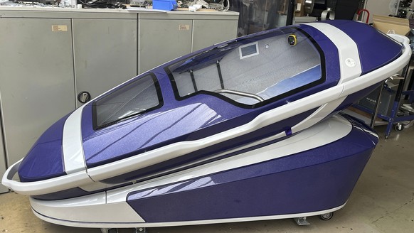 FILE - A &#039;suicide pod&#039; known as &#039;The Sarco&#039; is seen in Rotterdam, Netherlands, July 8, 2024. (AP Photo/Ahmad Seir, File)