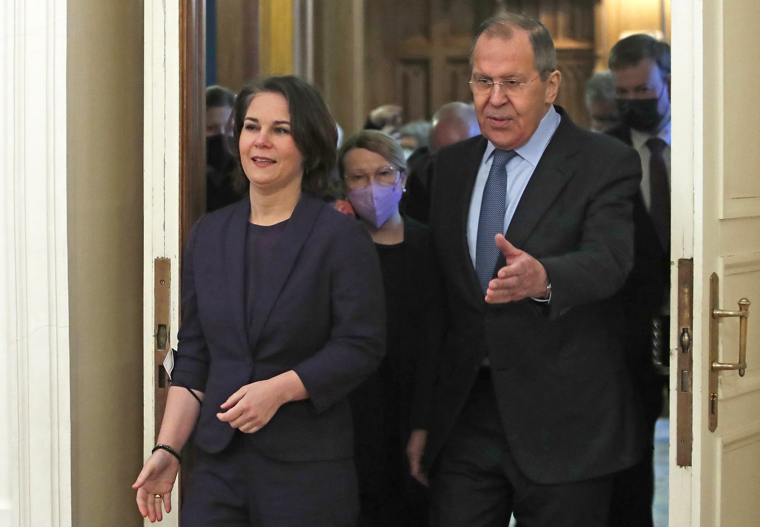 Sergej Lawrow empfängt Annalena Baerbock zum Gespräch in Moskau.