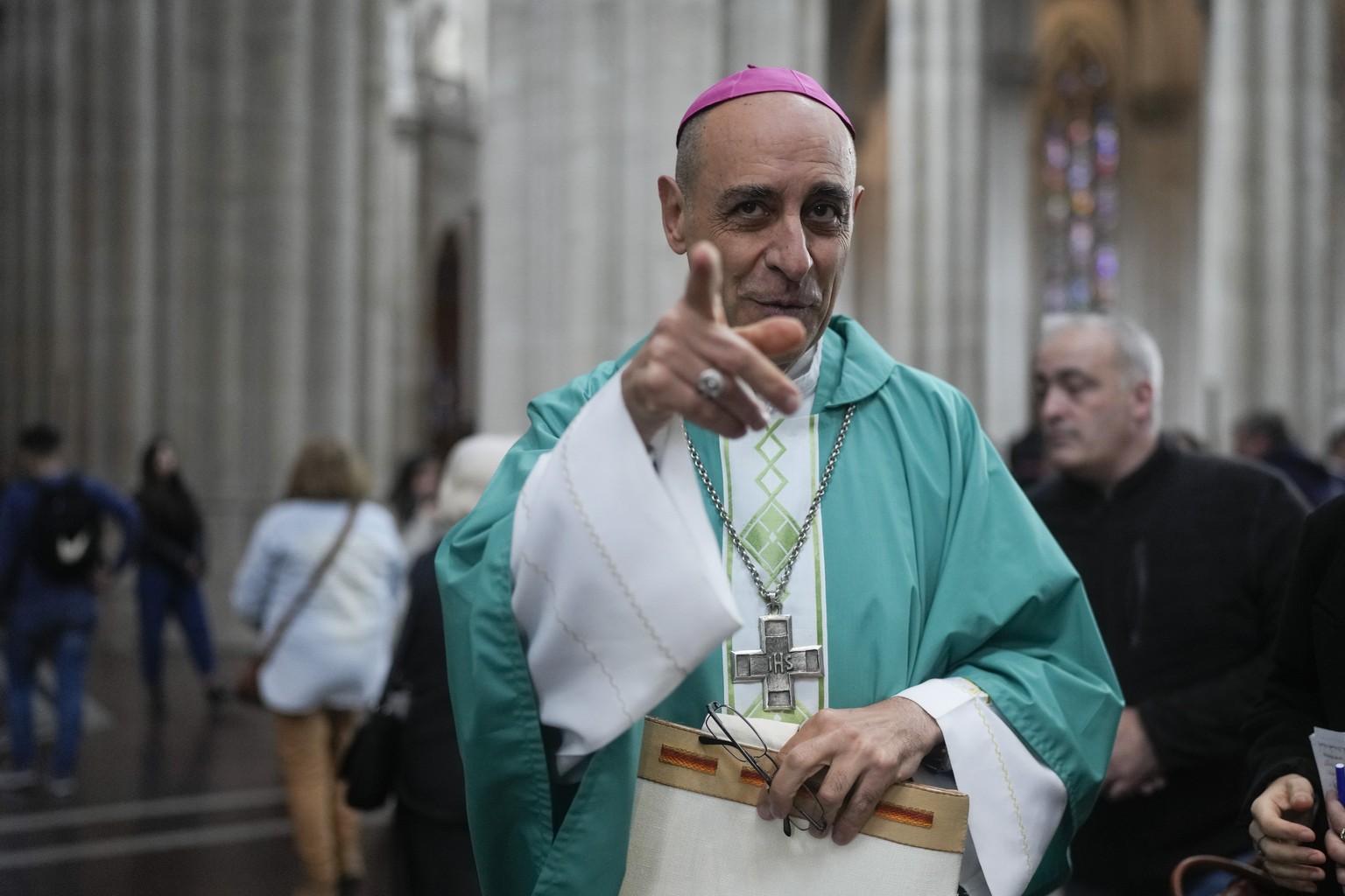 FILE - Monsignor Victor Manuel Fernandez, archbishop of La Plata, smiles after a Mass at the Cathedral in La Plata, Argentina, Sunday, July 9, 2023. When Pope Francis made the first foreign trip of hi ...