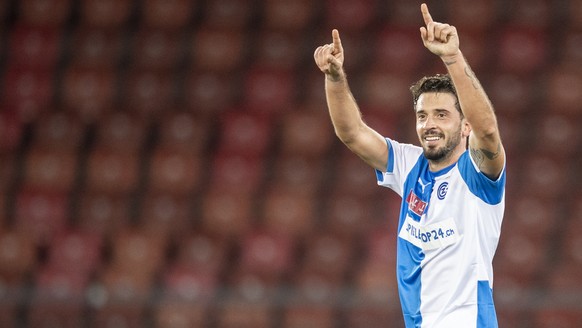 Grasshopper Cristian Ponde jubelt zum 2:0 Tor im Fussball Cup Achtelfinal zwischen dem Grasshopper Club Zuerich und dem FC Lausanne-Sport im Letzigrund, am Mittwoch, 24. Februar 2021 in Zuerich. (KEYS ...