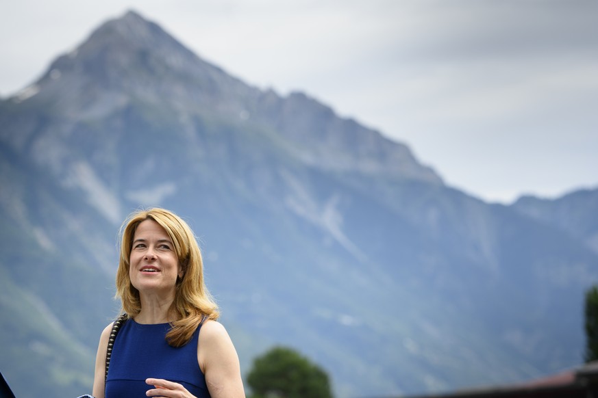 La presidente du PLR Petra Goessi arrive a l&#039;assemblee des delegues du PLR Les Liberaux-Radicaux suisse ce samedi 3 juillet 2021 a Martigny. (KEYSTONE/Laurent Gillieron)