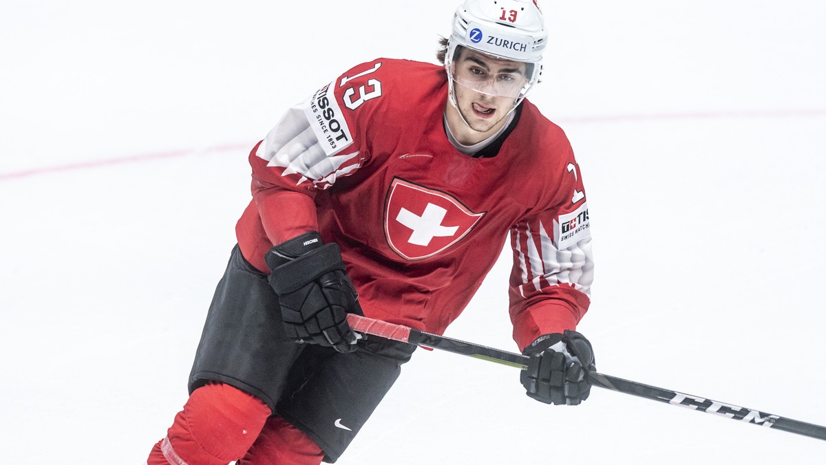 Switzerland's Nico Hischier during the game between Switzerland and Russia, at the IIHF 2019 World Ice Hockey Championships, at the Ondrej Nepela Arena in Bratislava, Slovakia, on Sunday, May 19, ...