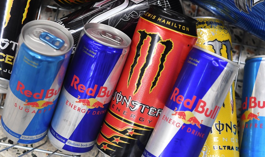 epa06983866 Energy drinks at a supermarket in London, Britain, 30 August 2018. According to reports, British government is considering to ban high caffeine energy drinks for anybody under 18 years of  ...