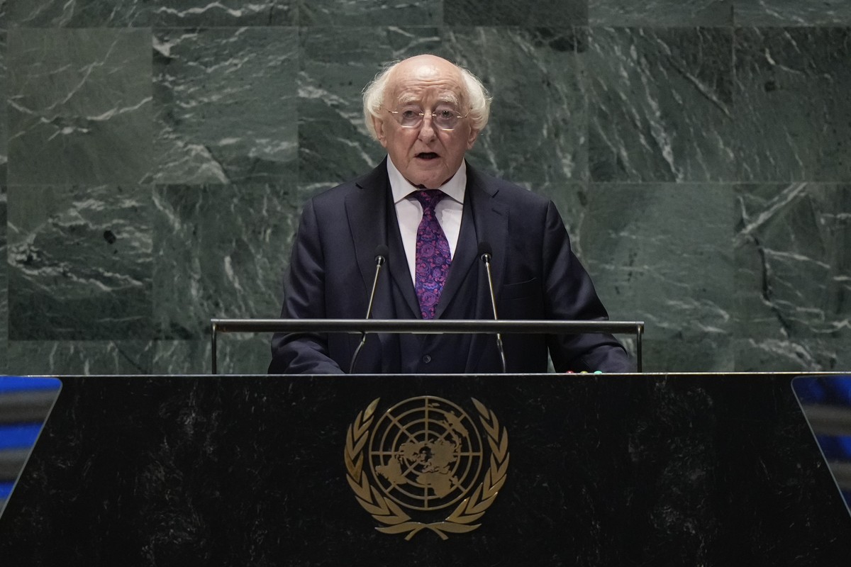 Ireland's President Michael D. Higgins speaks to the United Nations General Assembly during Summit of the Future, Sunday, Sept. 22, 2024 at U.N. headquarters. (AP Photo/Frank Franklin II)